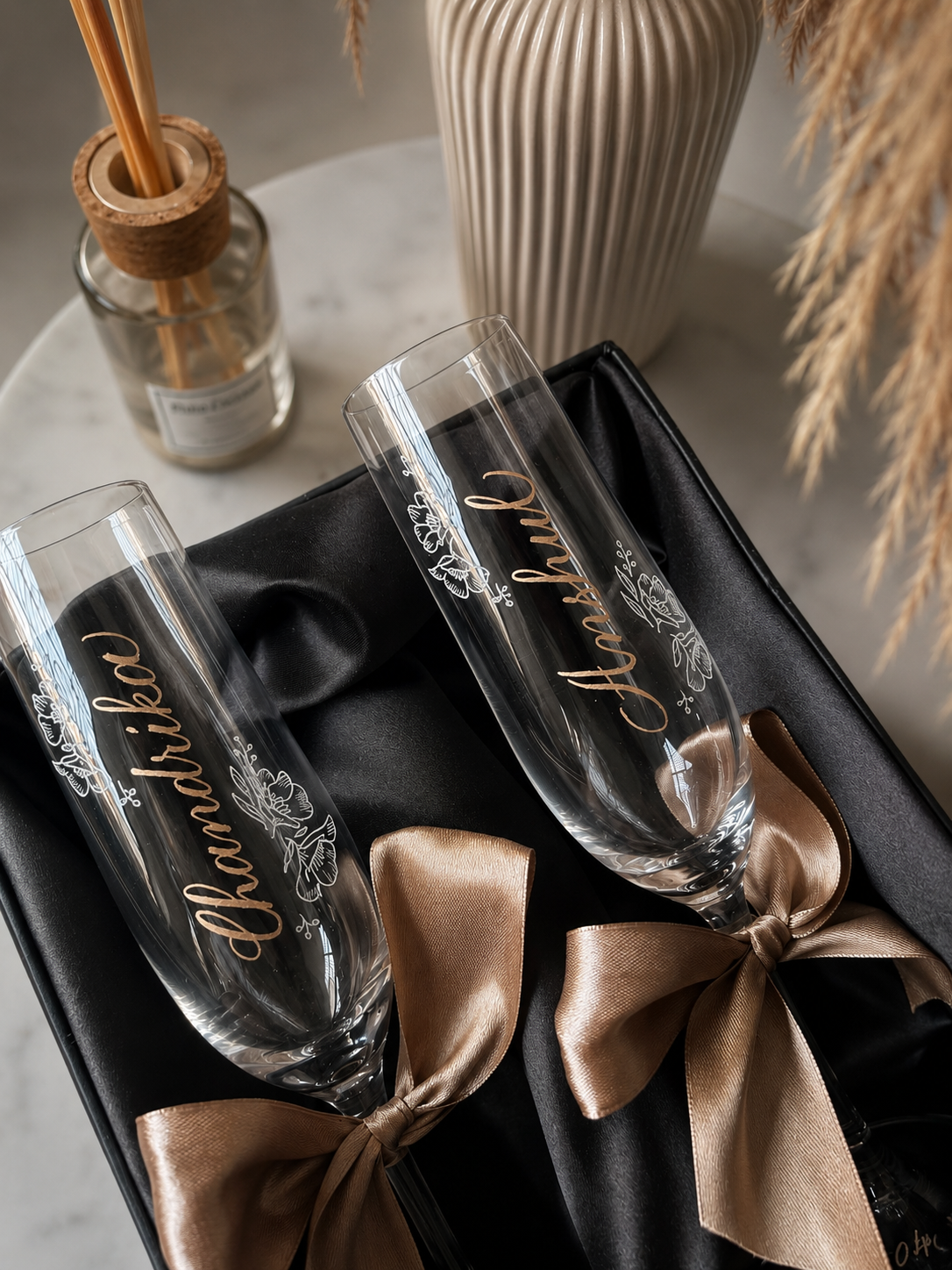 Personalised Engraved Champagne / Wine Glasses | Wedding, Anniversary Gift