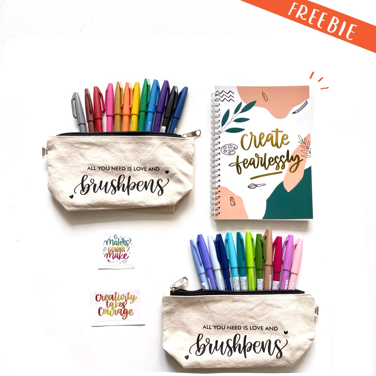 Pastel + Original Pentel Brush Pens - FREE Sketchbook